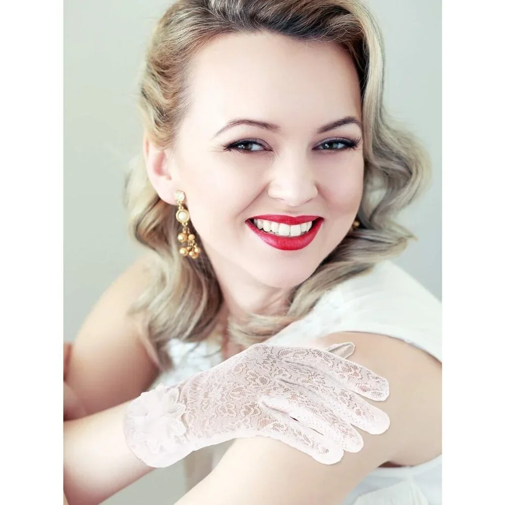 Women's White Fingerless Floral Short Lace Gloves Party Tea Halloween Wedding
